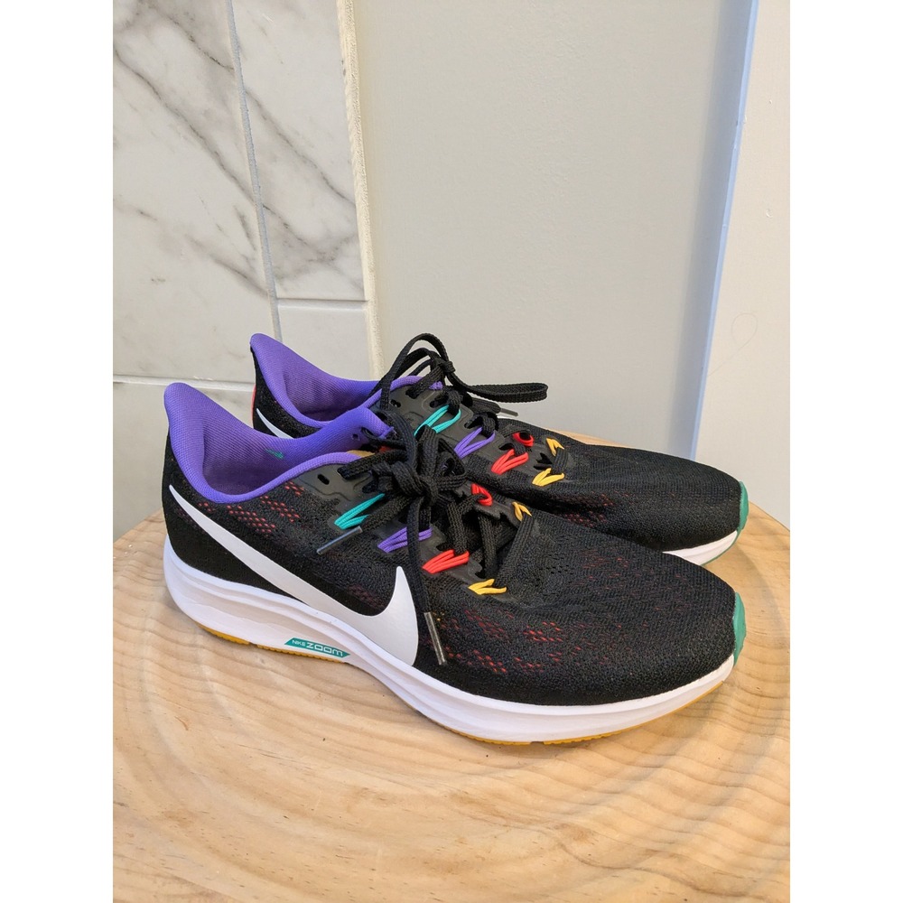 Nike Air Zoom Pegasus 36 Running Shoes Black Multi‎ Athletic Sneakers (Read)
